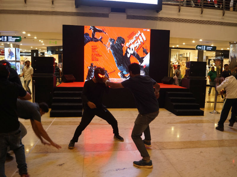 Bollywood actor Harshvardhan Kapoor turned Bhavesh Joshi Superhero to perform Live action at a Mumbai mall. The audience was stunned with the impromptu display of action as Harshvardhan Kapoor showcased his Bhavesh Joshi Superhero avatar performing action with 10 fighters. It was an entertaining site for those present as Harshvardhan Kapoor got into the skin of his Bhavesh Joshi Superhero character and performed daredevil stunts live. The actor performed raw action engaging in hand to hand combat with as many as 10 fighters in the atrium area of the mall. The actor took the audience off guard as he delivered live visual treat while donning the unique Bhavesh Joshi Superhero mask, making a dashing entry that culminated into an intense action performance. Harshvardhan left the audience thrilled. The act had Harshvardhan unmasking himself leaving the audience surprised. The live action performance was met with a thunderous round of applause by the onlookers. BJS has been making headlines for his many public appearances. Harshvardhan as Bhavesh Joshi first made a special appearance during the premiere of Deadpool, followed by making a mark at fashion galas, the common man turned superhero also hit the streets of the city during the weekend to take Bollywood actress Taapsee Pannu on a bike ride, and finally most recently treating the audience with an action spectacle at a mall. Harshvardhan Kapoor,Bhavesh Joshi Superhero,Bhavesh Joshi Superhero stunts,Harshvardhan Kapoor pics,Harshvardhan Kapoor images,Bhavesh Joshi Superhero promotion