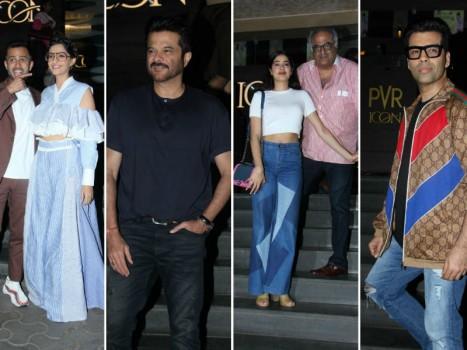 Bollywood movie Veere Di Wedding witness a bucket full of stars at the special screening which held last evening. The makers held a screening of Veere Di Wedding for close friends and family members in the city. From Left to right Anand Ahuja, Sonam K Ahuja, Anil Kapoor, Janhvi Kapoor, Boney Kapoor and Karan Johar graced the event. Check out the above slideshow to see the photos of celebs like Aahana Kumra, Bobby Deol, Daisy Shah, Imtiaz Ali, Iulia Vantur, Khushi Kapoor, Kunal Rawal, Mohit Marwah, Natasha Poonawalla, Patralekha, Rajkummar Rao, Richa Chadda, Sanjay Kapoor, Maheep Sandhu, Seema Pahwa, Manoj Pahwa, Shikha Talsania, Shriya Pilgaonkar, Swara Bhaskar and others who were also seen at the special screening.