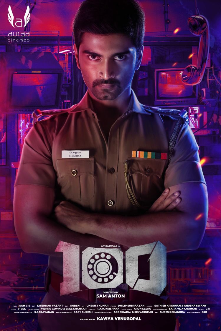 Actor Atharvaa plays as a cop for the first time in his career. Atharvaa,Hansika Motwani,Atharvaa and Hansika Motwani,100 first look poster,100 first look,100 poster,100 movie poster,tamil movie 100