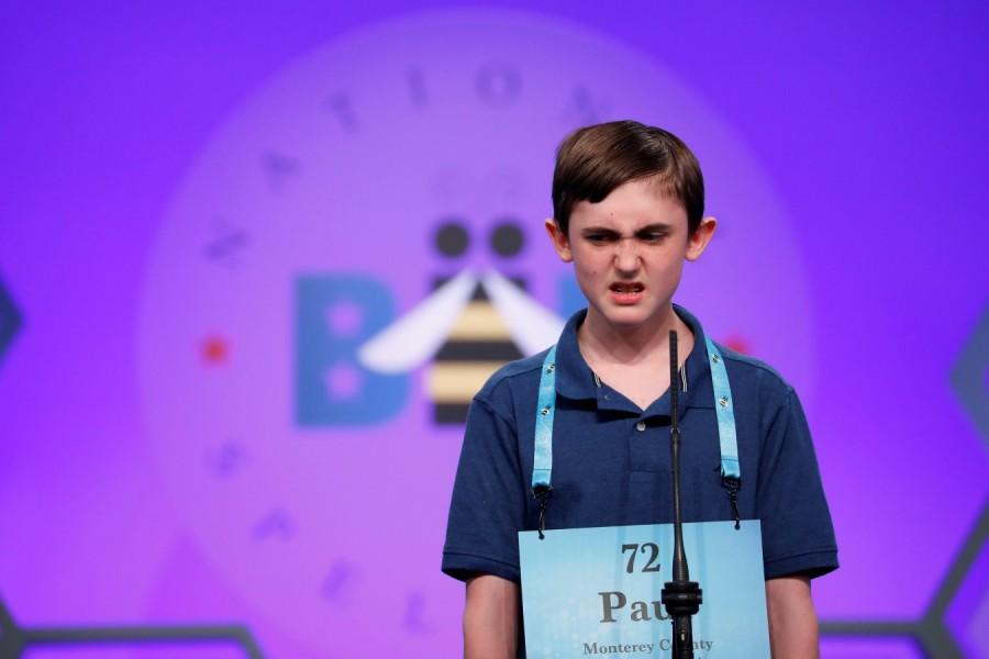 Paul Hamrick concentrates as he spells a word during the Scripps National Spelling Bee at National Harbor in Oxon Hill, Maryland, U.S., May 31, 2018. Karthik Nemmani,Karthik Nemmani wins National Spelling Bee,National Spelling Bee,Indian-American,National Spelling Bee winner,Scripps national spelling bee,Koinonia