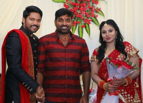 Actor Soundararaja and Tamanna hosted a grand wedding reception for their friends, colleagues and cinema stars in Chennai. Kollywood celebs like Vijay Sethupathi, Vishal, Vijay Antony, R Parthiban, Prasanna, Arya, Bharath, Arun Vijay, Mahendran, Manobala, Natty Natraj, Rajesh, K Bhagyaraj, AL Udhaya, Aari, Ghazali, Vivek, Arun Vaidyanathan, Thalapathi Dinesh, Bala Saravanan, RK Suresh, Arul Doss, Sriman, Nassar, Ponvannan, Mayilsamy, Abhishek Shankar, Pandiraj, Riythvika, Janaki Devi, Kutty Padmini, Sathyapriya, Sayyeshaa, Sachu, Nandha, Seenu Ramasamy, Munishkanth Ramdoss, Priya Bhavani Shankar, GK Reddy, Diamond Babu, Sanjay Bharathi, Ashok, Ponram, Rajsekar Pandian, Harish Uthaman, Ilavarasu, Prem and others attened the event.