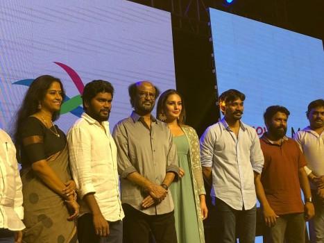 Telugu movie Kaala pre-release event held at Hyderabad on June 4, 2018. Celebs like Rajinikanth, Dhanush, Pa Ranjith, Huma Qureshi, Easwari Rao, Santhosh Narayanan, Dil Raju, BVSN Prasad, AM Rathnam, Tagore Madhu, Meenakshi Iyer, Ayngaran Karunamoorthy and others graced the event. The film is set to hit the screens on June 7, 2018 and the stars are promoting it in a full swing.