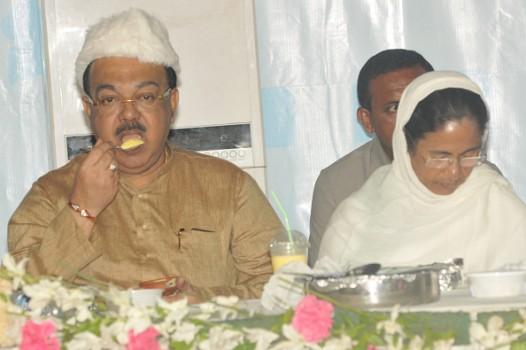 Mamata Banerjee Chief Minister of West Bengal and Chief of All India Trinamool Congress Political party and Kolkata Corporation Mayor Sovon Chatterjee at the Kolkata Corporation host by Dawat-E-Ifter on June 04,2018 in Kolkata, India.