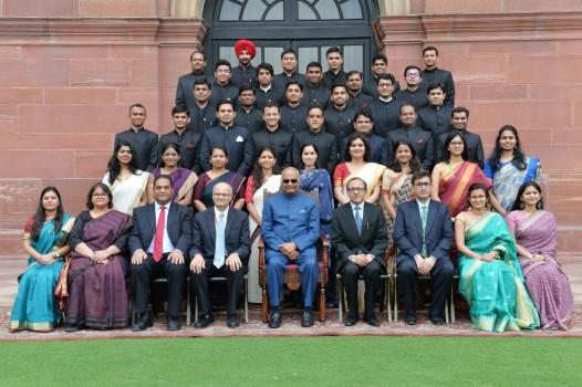 President Ram Nath Kovind with the 2017 batch Officer Trainees of Indian Foreign Service (IFS) from Foreign Service Institute, at Rashtrapati Bhavan in New Delhi on June 6, 2018.