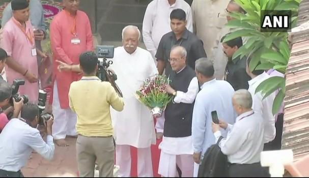 Former president Pranab Mukherjee on Thursday arrived at Rashtriya Swayamsevak Sangh (RSS) founder KB Hedgewar's birthplace in Nagpur. Mukherjee was welcomed by RSS chief Mohan Bhagwat. Former president and Congress leader Pranab Mukherjee, who arrived in Nagpur on Wednesday, will address the valedictory function of the RSS's third-year officers' training camp at its headquarters in Reshimbagh shortly. A political slugfest had erupted after Mukherjee accepted an invite from the RSS to be the chief guest at its 'Tritiya Varsha Sangh Shiksha Varg' (cadres training program). While several Congress leaders urged him to reconsider his decision, many said that his visit would create an 