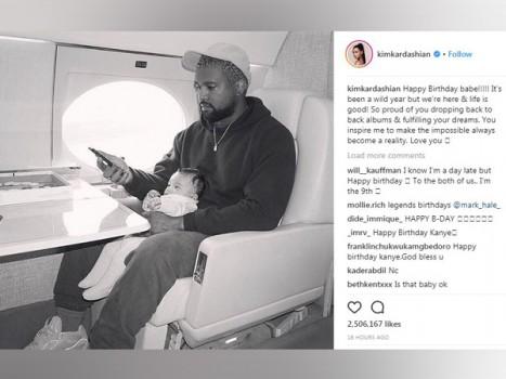 Reality star Kim Kardashian West wished husband Kanye West as he turned 41 today. The star posted a picture of the rapper on Instagram a sitting in a plane. The message read, 