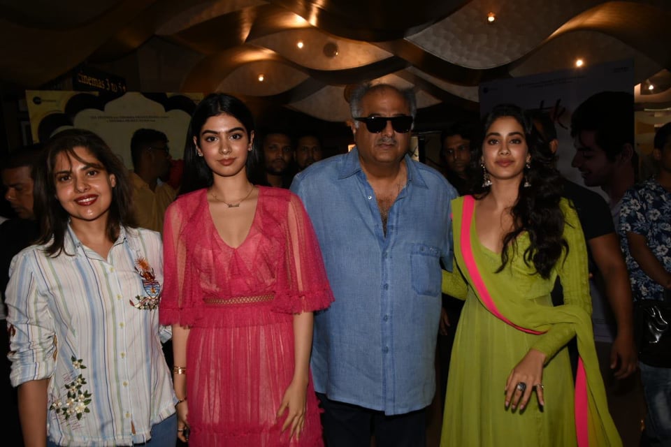 Boney Kapoor and Khushi Kapoor join Janhvi Kapoor and Ishaan Khatter at Dhadak trailer launch. Janhvi Kapoor,Ishaan Khatter,Karan Johar,Dhadak Trailer launch,Dhadak Trailer,Dhadak Trailer launch pics,Dhadak Trailer launch images,Dhadak Trailer launch photos,Dhadak Trailer launch pictures