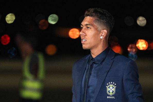 Roberto Firmino of the Brazilian men's national football team seen during a welcome ceremony at Sochi International Airport as the team arrives for the 2018 FIFA World Cup. 2018 FIFA World Cup,FIFA World Cup,FIFA World Cup 2018,FIFA World Cup Russia,Team Brazil,Brazil Team,Brazil arrives in Russia,Brazil team arrives in Russia