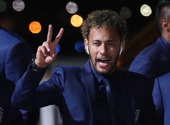 Neymar of the Brazilian men's national football team seen during a welcome ceremony at Sochi International Airport as the team arrives for the 2018 FIFA World Cup. 2018 FIFA World Cup,FIFA World Cup,FIFA World Cup 2018,FIFA World Cup Russia,Team Brazil,Brazil Team,Brazil arrives in Russia,Brazil team arrives in Russia
