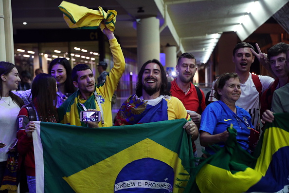 Brazil's fans seen during a welcome ceremony for the Brazilian men's national football team at Sochi International Airport as the team arrives for the 2018 FIFA World Cup. 2018 FIFA World Cup,FIFA World Cup,FIFA World Cup 2018,FIFA World Cup Russia,Team Brazil,Brazil Team,Brazil arrives in Russia,Brazil team arrives in Russia