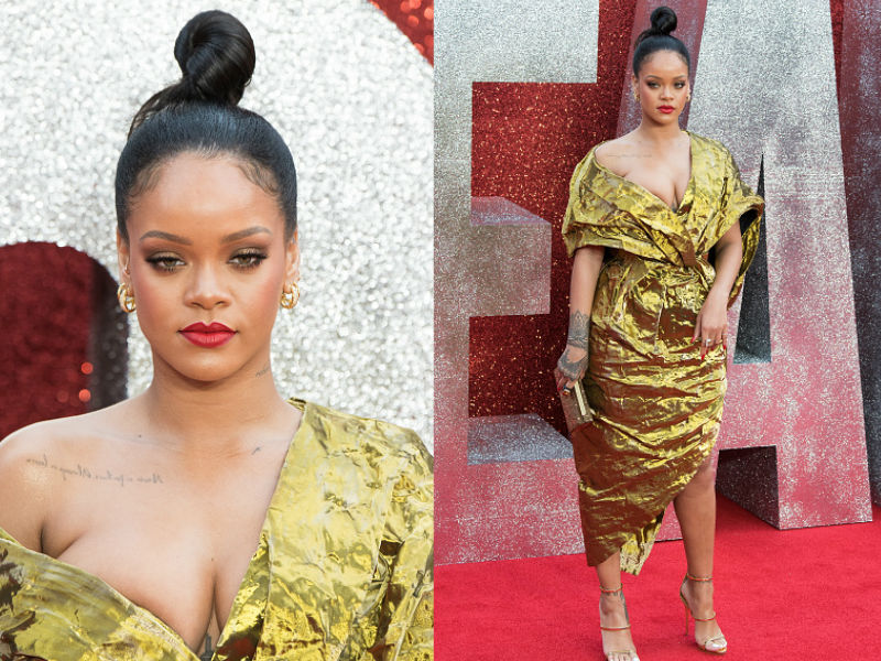 Rihanna attends the 'Ocean's 8' UK Premiere held at Cineworld Leicester Square on June 13, 2018 in London, England. Singer Rihanna,Rihanna curves,Rihanna wardrobe malfunction,Rihanna wardrobe malfunction pics,Rihanna wardrobe malfunction images,Rihanna wardrobe malfunction stills,Rihanna at Ocean 8 premiere
