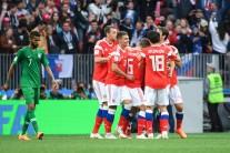 Hosts Russia began their FIFA World Cup campaign in emphatic fashion, registering an easy 5-0 victory over minnows Saudi Arabia in a Group A game at the 81,000-seater Luzhniki Stadium here on Thursday. Yuri Gazinskiy (12th minute), Denis Cheryshev (43rd, 90+1), Artem Dzyuba (71st) and Aleksandr Golovin (90+4) scored for the hosts, who enjoyed a near-perfect first day. They overcame the injury suffered by forward Alan Dzagoev in the middle of the first half. But his substitute Cheryshev scored a brace and young Golovin made two assists and a goal to more than make up for Dzagoev's absence. Russia were impressive from the beginning and threatened the Saudis with fierce counter-attacks. Russia employed pressure by earning multiple corners and after one of them was blocked, Russia regained the ball. Aleksandr Golovin fired in a beautiful cross from right to the centre of the box from where Yuri Gazinskiy headed it in at the left post past Abdullah Mayoof to make it 1-0.