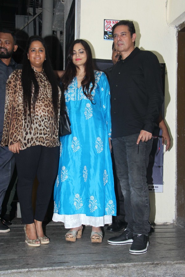 Arpita Khan, Alvira Khan Agnihotri and Atul Agnihotri pose together during Race 3 special screening in Mumbai. Ajay Devgn,Sonakshi Sinha,Tabu,Iulia Vantur,Salman Khan,Race 3,Race 3 special screening,celebs at Race 3 special screening,Race 3 special screening pics,Race 3 special screening images,Race 3 special screening stills,Race 3 special screening pictures