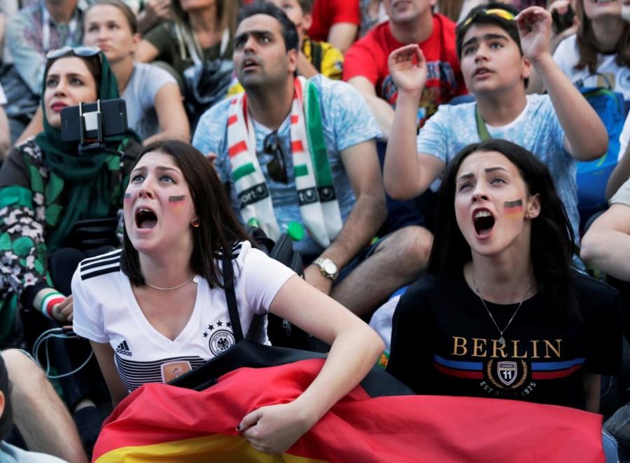 Germany fans cheer at Saint Petersburg Fan Fest. FIFA World Cup 2018,FIFA World Cup,2018 FIFA World Cup,Germany fans,germany football team,Germany and Mexico,Mexico