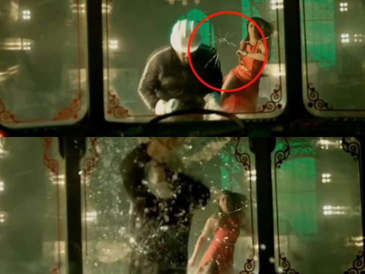 In this scene, Daisy Shah is trying to kill a man by throwing him on the mirror, but the glass breaks well before the collision. Salman Khan,Salman Khan race 3,race 3 funny mistakes,race 3 mistakes,race 3 movie mistakes,Salman Khan movie mistakes,movie mistakes