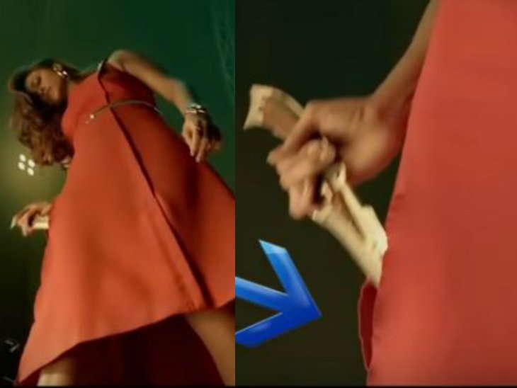 In this scene, Daisy Shah can be seen ripping apart her dress, but this dress already has a slit. Salman Khan,Salman Khan race 3,race 3 funny mistakes,race 3 mistakes,race 3 movie mistakes,Salman Khan movie mistakes,movie mistakes