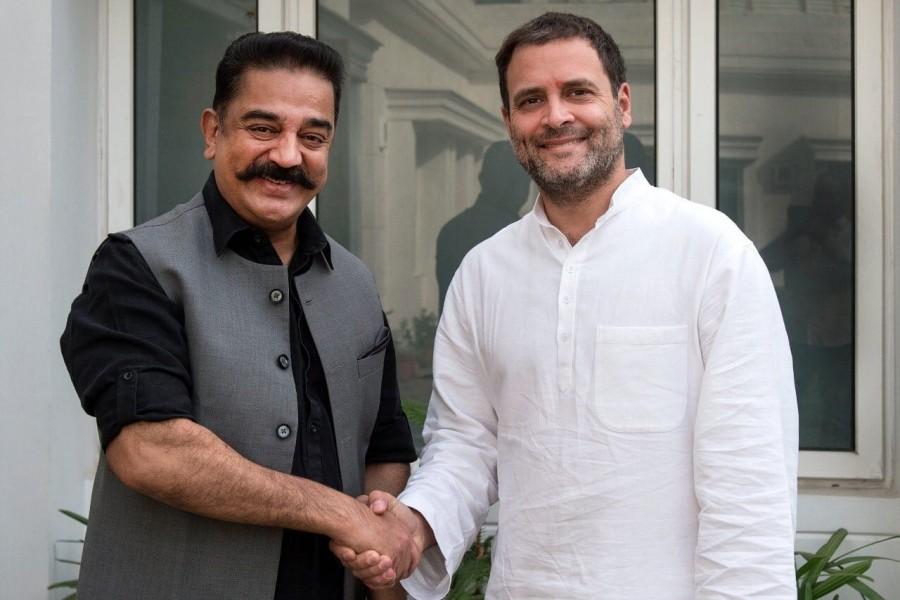 Actor Kamal Haasan, who has floated a new political party Makkal Needhi Maiam, on Wednesday met Congress President Rahul Gandhi and discussed the political situation in Tamil Nadu. "Enjoyed meeting Kamal Haasan in Delhi today. We discussed a wide range of issues concerning our two parties, including the political situation in Tamil Nadu," Gandhi said in a tweet later. Haasan responded through a tweet and thanked Gandhi for his inputs. "Thank you Rahul Gandhiji for the time and inputs. Hope our conversation was useful to you as well," he said. The meeting that lasted nearly an hour took place at Gandhi's residence. Makkal Needhi Maiam chief,Makkal Needhi Maiam,Kamal Haasan,Congress President Rahul Gandhi,Rahul Gandhi,Kamal Haasan meets Rahul Gandhi