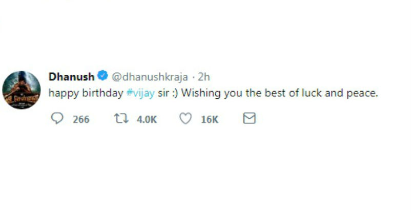 Actor Dhanush posted: happy birthday #vijay sir :) Wishing you the best of luck and peace. Thalapathy Vijay,Thalapathy Vijay birthday,vijay birthday,Sivakarthikeyan,Dhanush,Vishal,Raai Laxmi,Vijay birthday pics,Vijay birthday images,Vijay birthday images stills,Vijay birthday images pictures