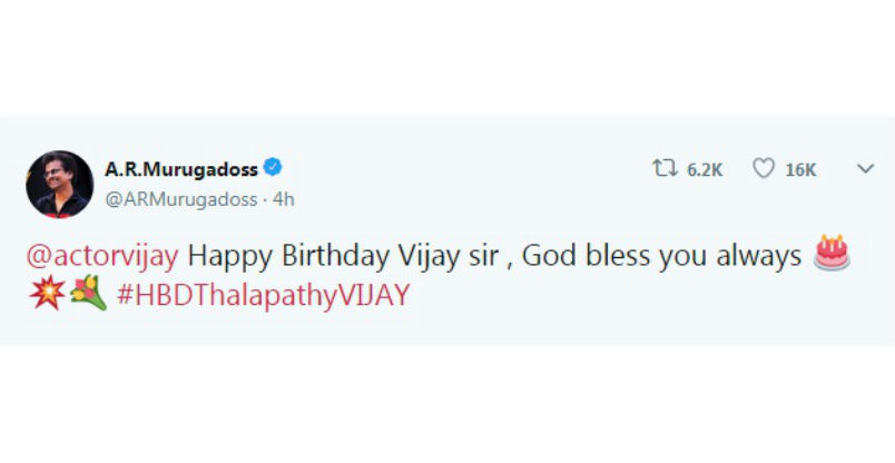 A.R.Murugadoss posted: @actorvijay Happy Birthday Vijay sir , God bless you always ???????????? #HBDThalapathyVIJAY Thalapathy Vijay,Thalapathy Vijay birthday,vijay birthday,Sivakarthikeyan,Dhanush,Vishal,Raai Laxmi,Vijay birthday pics,Vijay birthday images,Vijay birthday images stills,Vijay birthday images pictures