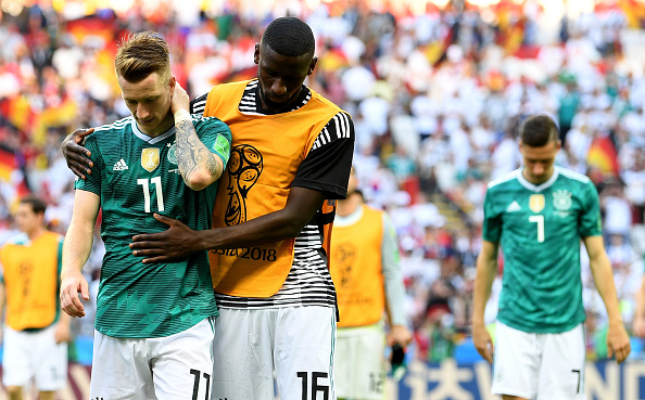 Defending champions Germany crashed out of the 2018 FIFA World Cup in the group stage after South Korea stunned the European powerhouse with a 2-0 victory in their final Group F contest here on Wednesday. From Group F, Sweden secured the top spot with six points, while Mexico, which also had six points, finished second due to an inferior goal difference. South Korea ended the group stage in the third spot with three points -- same as Germany, who are also going home. Before the two matches in the group on the day, Mexico had the best chance to enter the knockout stage, as a tie in the match with Sweden would be enough for it to qualify, while both Sweden and Germany fought with each other for second place, needing an outright victory and a big goal difference. South Korea also had a possibility to enter the playoffs as well, however, only if Sweden lost the game to Mexico. South Korea took care of their own end at the Kazan Arena, with Kim Young-gwon and Son Heung-min scoring in second half stoppage time. But Sweden made it all moot by beating Mexico 3-0 in Ekaterinburg, reported Yonhap news agency. Germany crashes out of FIFA World Cup,Germany out,Germany out of World Cup,South Korea,South Korea beats Germany,FIFA World Cup,FIFA World Cup 2018