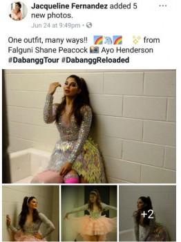 Jacqueline Fernandez, who is well known for her top-notch fashion statement has experimented with her outfits at the Dabangg Tour. The actress opted for one single outfit and experimented it with multiple variations for all her performance. Jacqueline was seen wearing Falguni Shane Peacock collection, which made the actress look like a diva. Talking about the experiments, Jacqueline posted various picture captioning, 