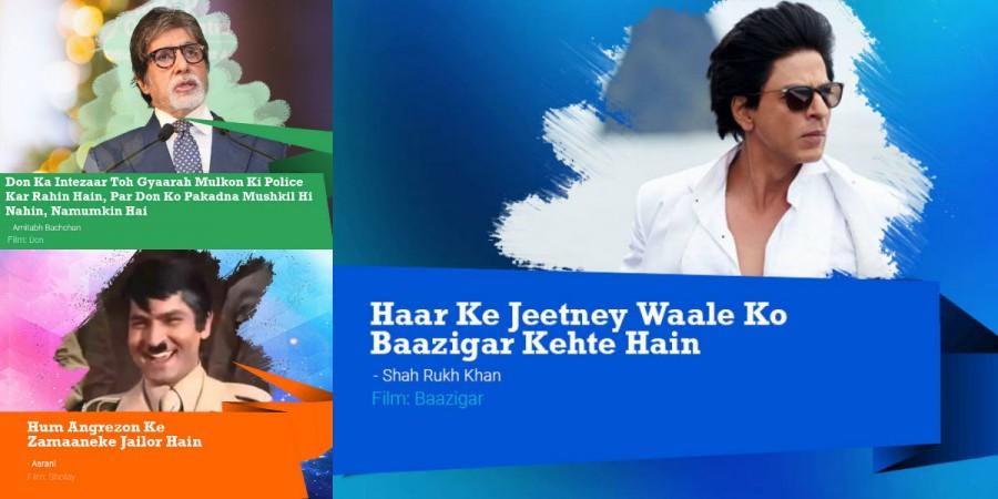 Bollywood dialogues,iconic Bollywood dialogues,Best Bollywood dialogues,Top iconic Bollywood dialogues,Shah Rukh Khan,Amitabh Bachchan,Amitabh Bachchan dialogues,SRK dialogues