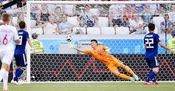 Eiji Kawashima of Japan makes a save during the first half of a World Cup Group H match against Poland in Volgograd, Russia, on June 28, 2018. Japan advanced to the round of 16 despite a 1-0 loss to Poland. FIFA World Cup,Japan enter pre-quarters,Japan beats Poland,FIFA World Cup pre-quarterfinals,Group H,2018 FIFA World Cup,FIFA World Cup 2018