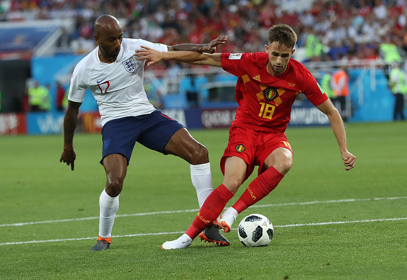 Fabian Delph of England vies with Adnan Januzaj of Belgium during the 2018 FIFA World Cup Russia group G match between England and Belgium at Kaliningrad Stadium on June 28, 2018 in Kaliningrad, Russia. FIFA World Cup,FIFA World Cup 2018,Belgium pip England,Belgium trash England,FIFA World Cup pre-quarterfinals