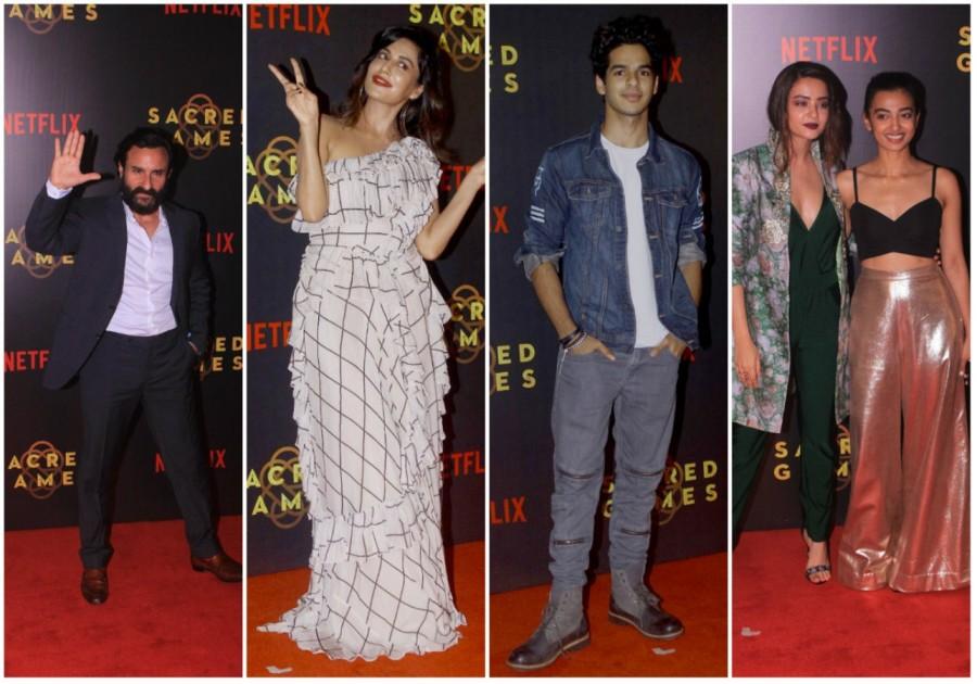 A host of stars including Saif Ali Khan and Nawazuddin Siddiqui who feature in "Sacred Games", India's first Netflix original series, were present at the premiere, along with its director Anurag Kashyap and Vikramaditya Motwane. Ever since its announcement, the series has been in the buzz and its Thursday premiere here was a star-studded event. Others at the premiere included Radhika Apte, who palys an intelligence officer in the series. Then there was Chitrangada Singh, Ramesh Sippy, Kiran Juneja-Sippy, Sulagna Panigrahi, Meghana Kaushik and Evelyn Sharma. Saif will be seen playing Sartaj Singh, a seasoned, cynical police officer in the eight-episode series that starts on July 6. The plot twists and turns along the dark alleys of Mumbai, with Ganesh and Sartaj tightening their grip on each other and staking everything on victory, including the city itself. Saif Ali Khan,Radhika Apte,Ishaan Khatter,Sacred Games premiere,Sacred Games premiere pics,Sacred Games premiere images,Sacred Games premiere stills,Sacred Games premiere pictures,Sacred Games premiere photos