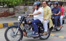 Haryana Chief Minister Manohar Lal Khattar himself rode a motorcycle to inspect development works at the Karan Stadium in the state's Karnal town on Friday. Khattar reached the sports stadium in Karnal, nearly 125 km from here for a surprise inspection of development works of the football ground, synthetic track and grass being carried out at the cost of about Rs 7 crore and directed the officers concerned to ensure its timely completion. Work of the synthetic track and football ground would be completed by November 2018 against the scheduled completion deadline of December 2019, a spokesman said here.