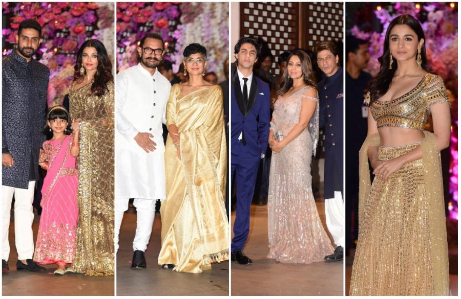 Top politicians, industry moguls, sports personalities and Bollywood stars dazzled at the engagement party of of Akash Ambani and Shloka Mehta here. Business honchos who attended the glitzy event were Reliance Industries Chairman Mukesh Ambani's younger brother Anil Ambani and his wife Tina, Tata Group Chairman Emeritus Ratan Tata, Mahindra group chairman Anand Mahindra, Kotak Mahindra Managing Director Uday Kotak, Aditya Birla Group chairman Kumar Mangalam Birla and Zee Chair Subhash Chandra. Politicians who graced the event included Maharashtra Chief Minister Devendra Fadnavis, Shiv Sena chief Uddhav Thackeray with wife Rashmi Thackeray, Union Ministers Suresh Prabhu and Manoj Sinha, NCP president Sharad Pawar and his party colleague Praful Patel, senior Congress leaders Anand Sharma, Digvijay Singh, Prithviraj Chavan and former MP Priya Dutt. Shah Rukh Khan,Aamir Khan,Abhishek Bachchan,Aishwarya Rai,Alia Bhatt,Ranbir Kapoor,Akash Ambani and Shloka Mehta's engagement,Akash Ambani and Shloka Mehta's engagement party,Akash Ambani engagement party,Shloka Mehta engagement party
