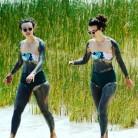 Actress Keira Knightley, who just filmed scenes for gripping political drama "Official Secrets" in Yorkshire, took some time away from her hectic schedule to enjoy a holiday with her musician husband James Righton in Pantelleria in Italy where she also flaunted her washboard abs. The actress, 33, and her Klaxons singing beau, 34, enjoyed a beach day on the idyllic island and even slathered mineral-rich black mud on each other, which is an Italian tradition, reports dailymail.co.uk. Knightley, who has a three-year-old daughter with her husband, Edie, showed off her washboard abs in frilly high-waisted bottle green bikini bottoms and a floral patterned bandeau top.