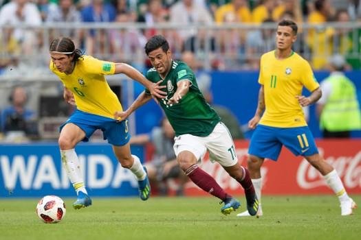 Brazil's talisman Neymar scored one and assisted another in the second-half as the five-time world champions defeated Mexico 2-0 here on Monday to enter the FIFA World Cup quarter-finals. Neymar scored from a close-range in the 51st minute before setting up for Roberto Firmino's strike in the 88th minute as Mexico failed to find a goal. The defeat marks Mexio's seventh consecutive ouster in the pre-quarterfinals of football's quadrennial showpiece. The North American team, which came into the match after a 0-3 defeat to Sweden, lacked the composure in the box to make the difference even if it played with plenty of pace and energy -- like they did in the group stage wins over defending champions Germany and South Korea. For the win, apart from Neymar, Brazil's defence also deserved the credit in a match that saw both teams going full throttle. Brazil have conceded only one goal in four matches. Mexico started brightly but failed to test Alisson in the Brazil goal and tired as the first-half progressed leaving more spaces in midfield. Mexico coach Juan Carlos Ozorio looked to stiffen midfield with the inclusion of veteran Rafael Marquez, while Hugo Ayala replaced Miguel Layun.