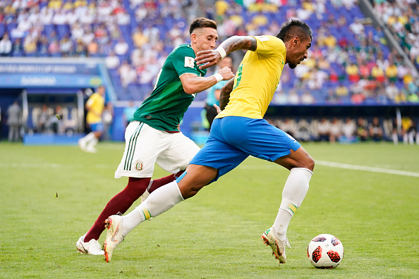 Neymar and Coutinho continued to do impressive work in the left-hand side as the latter fired a cross into the box where Willian unleashed a shot from a tight angle but Ochoa was alert. The second-half began the same way the first-half ended, with Brazil looked menacing as soon as they got the ball. Coutinho cut inside on to his right foot and fired a rasping drive from just inside the penalty area straight at Ochoa, who at the left post dived to his right to make a save in the 48th minute. Three minutes later, Brazil broke the deadlock when Neymar backheeled to Willian on the edge of the Mexico penalty area. Willian drilled the ball low and hard across the face of goal from the left byline and at the far post, Neymar stretched his right foot to meet the pass as it entered the goal. Brazil defeat Mexico,Brazil beats Mexico,Brazil,brazil football team,FIFA World Cup quarters,FIFA World Cup,FIFA World Cup 2018