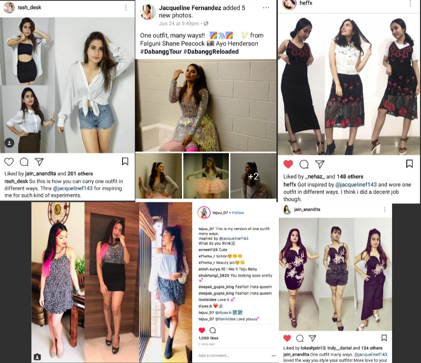 Jacqueline Fernandez who recently experimented with multiple variations out of a single outfit at the Dabangg Tour has inspired many teenage girls off late. The Race 3 actress opted for a single outfit by Falguni Shane Peacock and experimented it with multiple variations for all her performance. Sharing the pictures of all the outfits, Jacqueline took to her social media saying, "One outfit, many ways!! from Falguni Shane Peacock Ayo Henderson #DabanggTour #DabanggReloaded". Looking at this, many teenage girls got inspired by the style diva and experimented with their outfits too. These female fans also took to their social media sharing pictures of how they have gone ahead and styled one single outfit with multiple variations. Jacqueline Fernandez,Jacqueline Fernandezdress,Jacqueline Fernandez fashion,Dabangg Tour,Jacqueline Fernandez Dabangg Tour,salman khan