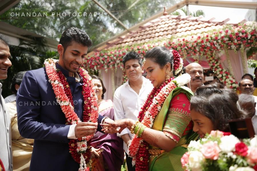 Dr. Rajkumar grandson, Raghavendra Rajkumar's younger son Yuva Rajkumar engaged to his long time girlfriend Shridevi Byrappa at a private hotel on Thursday (05 July) in Mysuru. Celebs like Hatrick hero Shivraj Kumar and his wife Geetha Shivaraj Kumar, Puneeth Rajkumar and his wife Ashwini Revanath, Vinay Rajkumar, Srimurali and his wife Vidya, Ambareesh and his wife Sumalatha, Rockline Venkatesh, family members and friends attend the event. Shivaraj Kumar,Puneeth,Ambareesh,Srimurali,Puneeth Rajkumar,Srimurali wife Vidya,Sumalatha,Rockline Venkatesh,Yuva Rajkumar and Sridevi,Yuva Rajkumar and Sridevi engagement,Yuva Rajkumar and Sridevi engagement pics,Yuva Rajkumar and Sridevi engagement ima