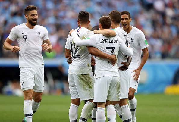 The goal prompted Uruguay to immediately spring to life. The Celeste had their best scoring chance of the half just moments before the interval when Martin Caceres' header forced a superb diving save from goalkeeper Hugo Lorris following Torreira's free-kick. The rebound fell for Diego Godin who fired his shot wide of the left post. After the break, Uruguay pushed for the equaliser but things got worse on 62 minutes as Griezmann made it 2-0 for France. Muslera failed to parry Griezmann's attempt from range and the ball squirmed through his grasp and over the line. FIFA World Cup 2018,FIFA World Cup,France beats Uruguay,France trash Uruguay,France enters semis,FIFA World Cup pics,FIFA World Cup images,FIFA World Cup stills,FIFA World Cup pictures