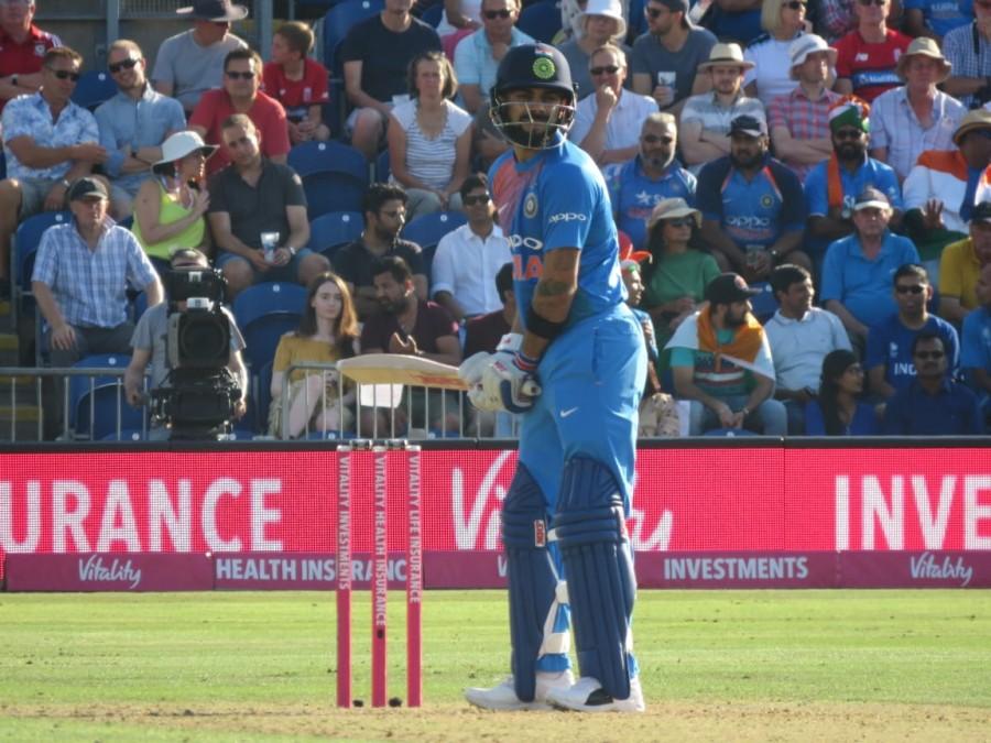 With India's scorecard reading 79/4, Kohli was joined by Mahendra Singh Dhoni and the duo stitched 32 runs for the fifth wicket, taking India past the 100-run mark. With the men in blue at 111 runs at the end of 17 overs, Kohli, while trying to raise the scoring rate, fell short of his half-century by three runs. The Indian skipper's mistimed shot was caught brilliantly at fine leg by Joe Root off a David Willey delivery. Dhoni (unbeaten 32 off 24 deliveries) and Hardik Pandya's (12 not out off 10 balls) valuable contributions in the final moments helped India reach a competitive total. For England, Willey, Ball, Plunkett and Rashid bagged a wicket each. Alex Hales,Ind vs Eng,England beats India,England trash India,2nd T20I,Virat Kohli,MS Dhoni,Sophia Gardens