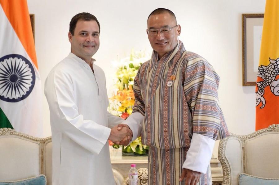 Congress President Rahul Gandhi met Bhutan's Prime Minister Tshering Tobgay here on Saturday and discussed ways to strengthen the special bond between the two neighbours. "Our discussions covered a wide range of subjects including ways to strengthen the special bond our two countries share," Gandhi tweeted. Tobgay was on a three-day visit to India which concluded on Saturday. He had official talks with Prime Minister Narendra Modi on Friday and also met President Ram Nath Kovind. Rahul Gandhi,Congress President Rahul Gandhi,President Rahul Gandhi,Bhutanese PM Tshering Tobgay,Tshering Tobgay,Gandhi meets Bhutanese PM
