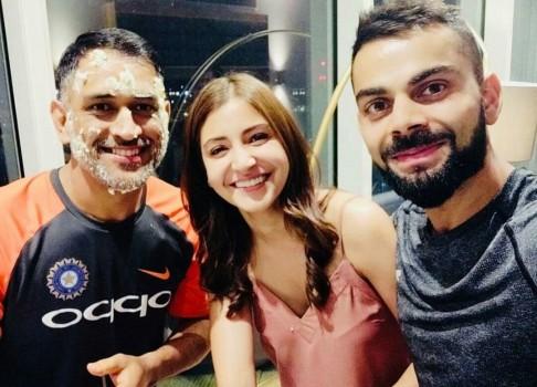 Virat Kohli and Anushka Sharma join MS Dhoni birthday party.