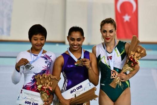 Ace Indian gymnast Dipa Karmakar made a rousing comeback as she bagged gold in the women's vault event at the Artistic Gymnastics World Challenge Cup here on Sunday. The Tripura girl, who returned to action after two years due to injury, scored 14.150 to clinch the yellow metal. Dipa had topped the qualification round with a score of 13.400. The 24-year-old has also qualified for the balance beam finals by finishing third in the qualification with a score of 11.850. Dipa had to sit out for two years after undergoing surgery for Anetrior Cruciate Ligament (ACL) injury.
