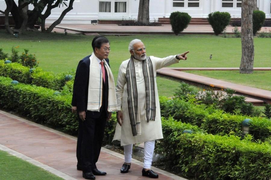 In the evening, President Moon will meet his Indian counterpart Ram Nath Kovind, who will also host a banquet for the visiting dignitary and his delegation at the Rashtrapati Bhawan. Narendra Modi,PM Narendra Modi,South Korean President Moon Jae-in,Moon Jae-in,Moon Jae-in visits Gandhi Smriti,Gandhi Smriti,Mahatma Gandhi