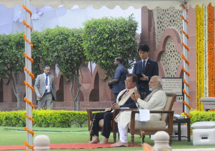 This is President Moon's first-ever state visit to India after he took over as the President last year. A number of agreements are likely to be signed during the visit. Narendra Modi,PM Narendra Modi,South Korean President Moon Jae-in,Moon Jae-in,Moon Jae-in visits Gandhi Smriti,Gandhi Smriti,Mahatma Gandhi