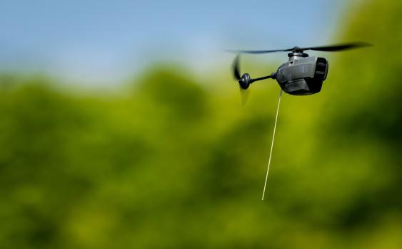 A Black Hornets drone flies during a demonstration by the Dutch army in Arnhem.