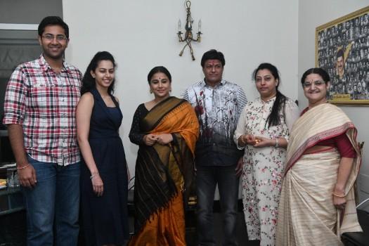 Bollywood actress Vidya Balan with Lokeswari Garu, Nandamuri Balakrishna, Vasundhara Devi, Tejaswini & Sri Bharat during the former's visit with the NTR Family. NT Rama Rao the man on whom the film is based was an Indian actor, producer, director, editor and politician who served seven years as the Chief Minister of Andhra Pradesh. Fondly, he is referred to as NTR. He received three National Film Awards for co-producing 'Thodu Dongalu' (1954) and 'Seetharama Kalyanam' (1960) and directing 'Varakatnam' (1970). NTR has also received the erstwhile Rashtrapati Awards for his performance(s) in films like 'Raju Peda' (1954) and 'Lava Kusa' (1963).