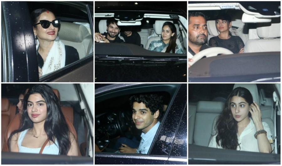 Makers of "Dhadak" hosted a special screening of their film here that was attended by a host of Bollywood celebrities. Both lead actors Ishaan Khatter and Janhvi Kapoor had their families, along with all time divas Rekha and Madhuri Dixit in the audience. Janhvi Kapoor, who makes her debut in Bollywood with this remake of 2016 Marathi film "Sairat" had her father Boney Kapoor and sister Khushi Kapoor present on Wednesday. There was Ishaan's parents Neelima Azeem and Rajesh Khatter, His half brother actor Shahid Kapoor and his wife Mira Rajput, besides Kunal Kemmu and Soha Ali Khan, along with Malaika Arora, Karishma Kapoor, Neha Dhupia, Angad Bedi. Singer Neha Kakkar, Dino Morea, David Dhawan, Sonakshi Sinha were also seen attending the screening of the film that releases on July 20. "Dhadak" director Shashank Khaitan along with producer Karan Johar were also present along with the cast. Rekha,Madhuri Dixit,Shahid Kapoor,Sonakshi Sinha,Ishaan Khatter and Janhvi Kapoor,Ishaan Khatter,Janhvi Kapoor,Dhadak screening,Dhadak,Dhadak special screening,Dhadak special screening pics,Dhadak special screening images,Dhadak special screening stills