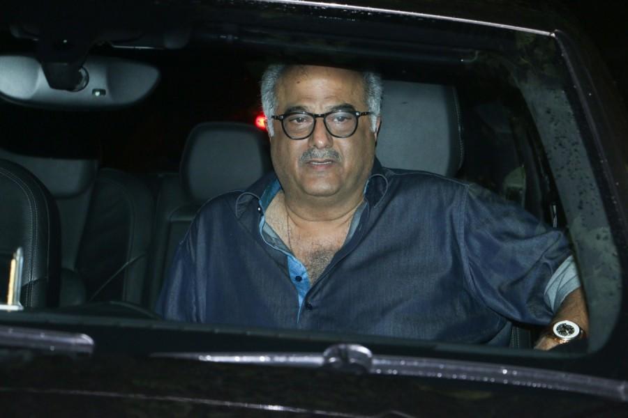Boney Kapoor gestures for the cameras on his arrival at Dhadak special screening in Mumbai. Rekha,Madhuri Dixit,Shahid Kapoor,Sonakshi Sinha,Ishaan Khatter and Janhvi Kapoor,Ishaan Khatter,Janhvi Kapoor,Dhadak screening,Dhadak,Dhadak special screening,Dhadak special screening pics,Dhadak special screening images,Dhadak special screening stills