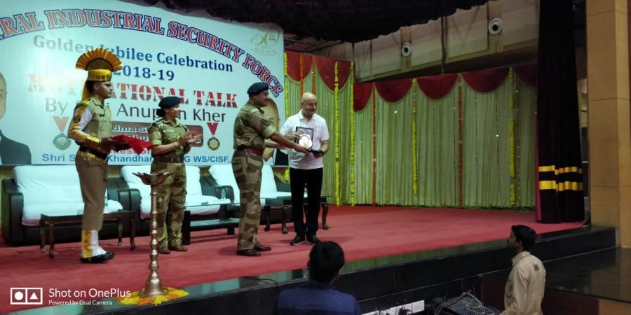 Anupam Kher poses for the cameras Anupam Kher,actress Anupam Kher,CISF golden jubilee celebration,Anupam Kher at CISF golden jubilee celebration,CISF golden jubilee celebration pics,CISF golden jubilee celebration images,CISF golden jubilee celebration stills