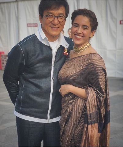Sanya Malhotra with Jackie Chan Fatima Sana Shaikh and Sanya Malhotra,Fatima Sana Shaikh,Sanya Malhotra,Jackie Chan,Fatima Sana Shaikh with Jackie Chan,Sanya Malhotra with Jackie Chan,Dangal,Dangal actresses with Jackie Chan