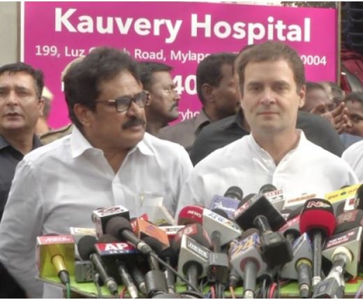 Rahul Gandhi briefs media after visiting Karunanidhi Rahul Gandhi,Rahul Gandhi visits Karunanidhi,Karunanidhi,DMK chief Karunanidhi,Kalaignar Karunanidhi,karunanidhi health,Karunanidhi Hospitalised,Karunanidhi admitted to hospital